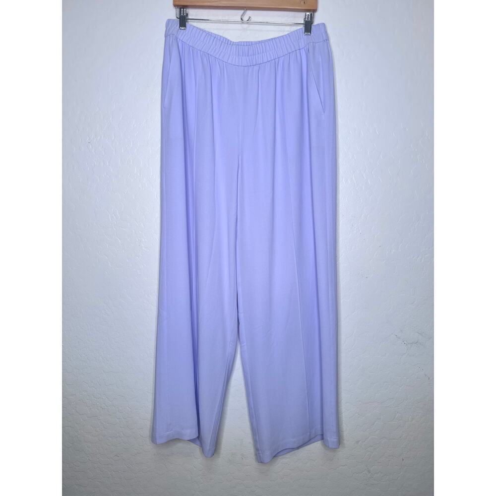 EILEEN FISHER Women Silk Georgette Crepe Wide Leg Pull On Pant Purple Size Large